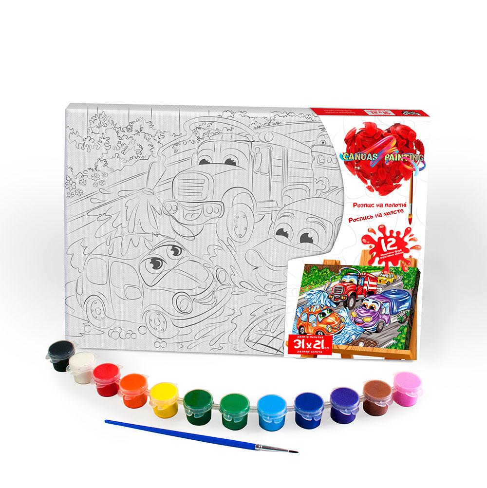 Розпис на полотні Canvas Painting Машинки 21*31 см с.6 №1 Danko toys PX-06-03 розмальовка набір для дитячої творчості