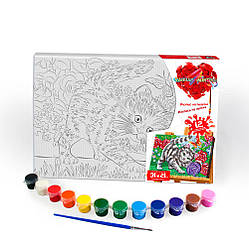 Розпис на полотні Canvas Painting Кошеня у квітах 21*31 см с.6 №1 Danko toys PX-06-08 розмальовка набір для дитячої творчості