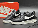 Чоловічі повсякденні кросівки Nike Air Force Af 1 шкіряні чорні з білим, фото 7