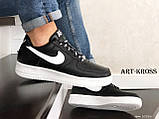 Чоловічі повсякденні кросівки Nike Air Force Af 1 шкіряні чорні з білим, фото 3
