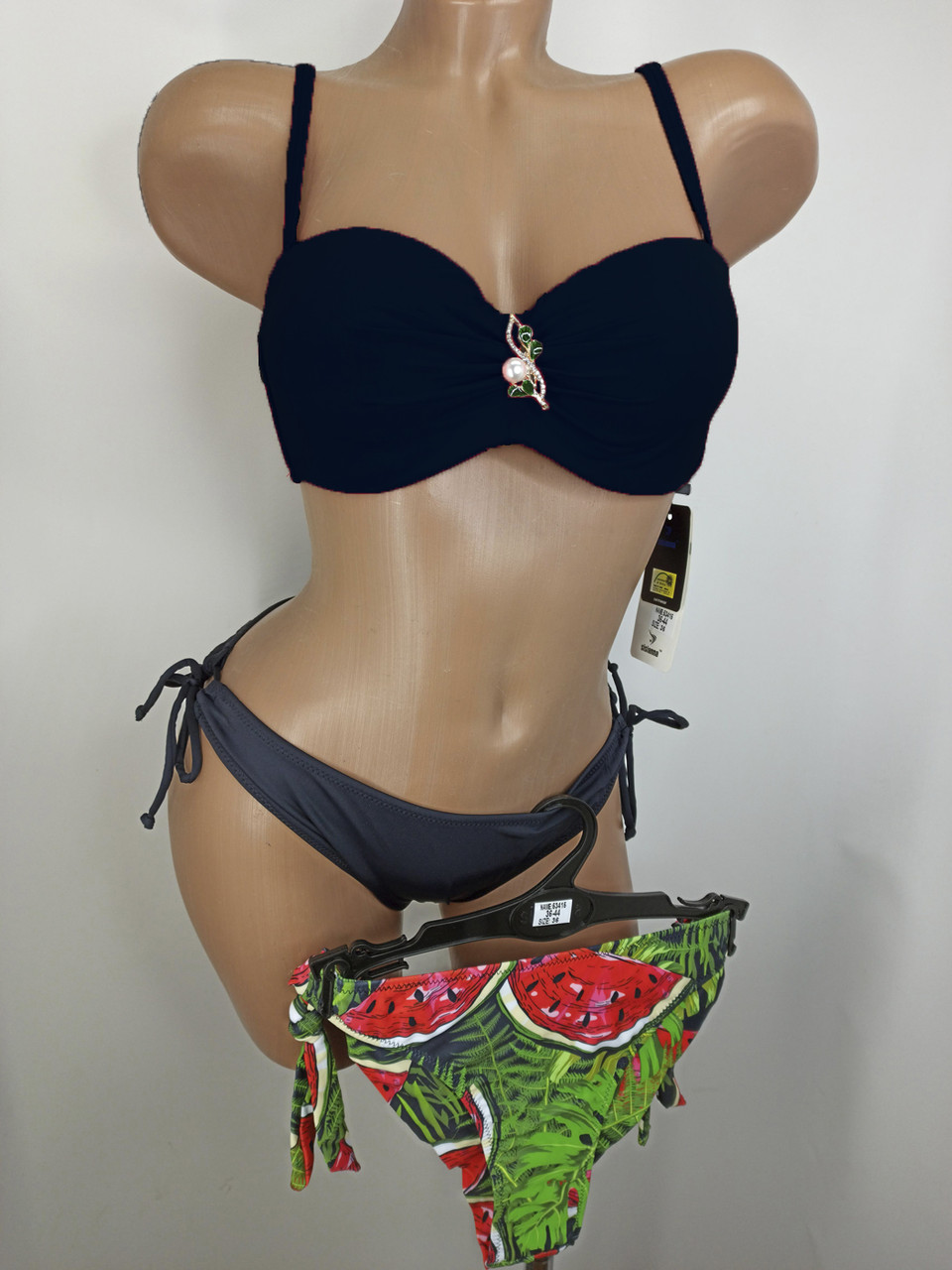 ОПТ Купальник трійка з бразилиана і звичайними плавками Sisianna 53415 чорний на 42 44 46 48 50 розмір