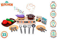 Детская игрушечная кухня с плитой и продуктами, свет, пар, "ТЕХНОК"