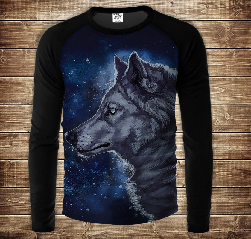 Лонгслив-реглан с 3D принтом Wolf Cosmic Дорослі і Дитячі розміри