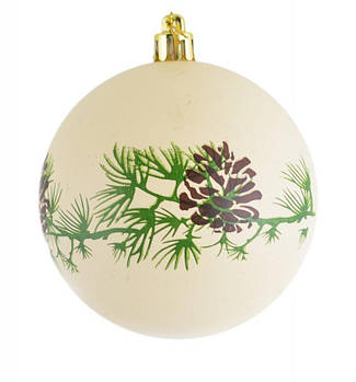 Новорічна іграшка, куля з принтом "Шишка", кольори айворі 972922 G-Rich