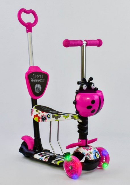 Самокат 5 в 1 з батьківською ручкою сидінням Best Scooter 74230
