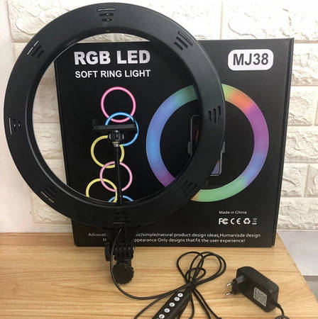 Кільцева LED лампа RGB MJ38 38см 220V 1 крепл.тел USB + пульт, фото 1