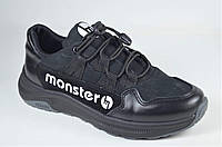 Подростковые кожаные кроссовки черные Monster ХАН