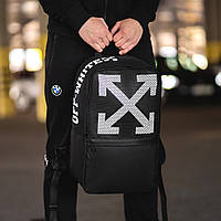 Рюкзак повседневный, спортивный рюкзак, школьный портфель Off White, цвет черный с принтом ( код: IBR160B )