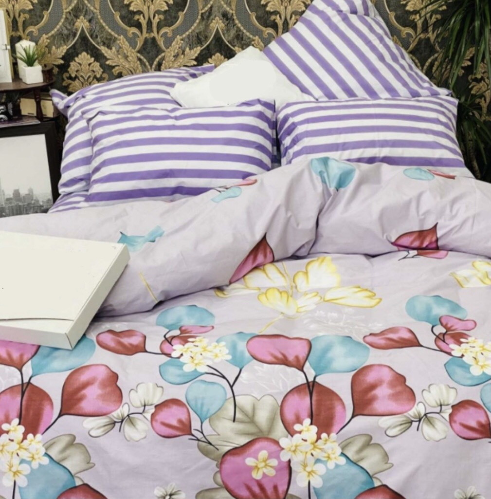 Комплект постільної білизни  Фіолетово-сіра полоска, фото 1