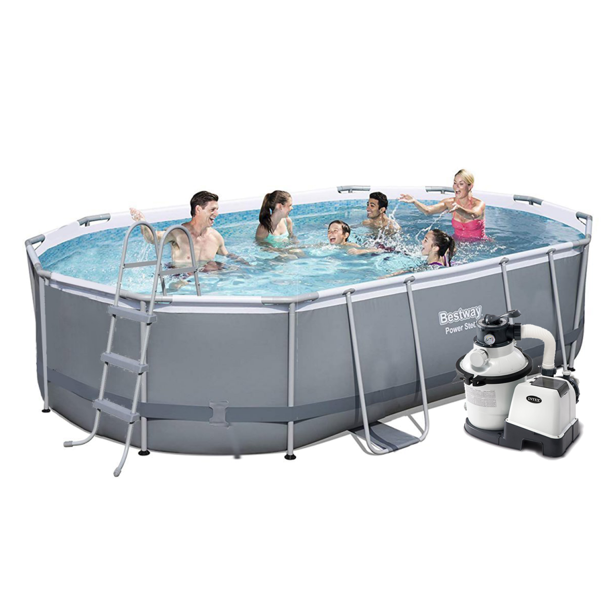 Каркасний басейн Bestway 56448 — 6, 488 х 305 х 107 см (4 500 л/год, дозатор, сходи, тент, підстилка), фото 1