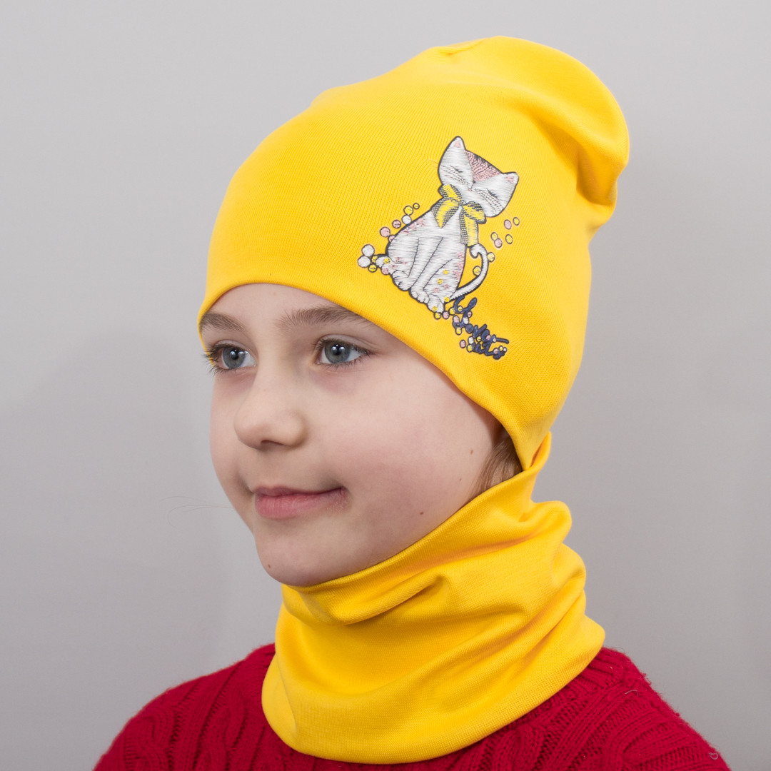 Шапка Дитяча Кішка - Комплект жовтий