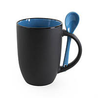 Чашка керамическая BERTINA 380 мл с цветной ложечкой в подарочной упаковке, для печати логотипа Голубой