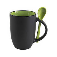Чашка керамическая BERTINA 380 мл с цветной ложечкой в подарочной упаковке, для печати логотипа Зеленый
