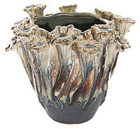 Вазон керамический Shishi Кашпо с прикрепленными цветочками, коричневый с кремовым оттенком; d 17 см, h 14 см