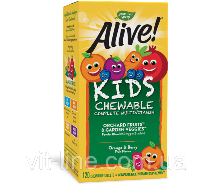 Nature's Way Alive Детские жевательные мультивитамины со вкусом апельсина и ягод 120 жевательных - фото 1 - id-p343029978