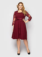 Коктельное жіноче плаття з гіпюром колір бордовий, великі розміри від 50 до 56