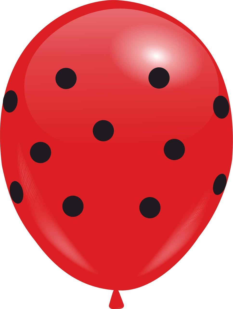 Кулі 12" Червоні з мал. "Горох" чорна фарба, 100 шт