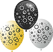 Кулі 12" Золото, срібло, чорні з мал. "Бульбашки", 10 шт, 4 стор.