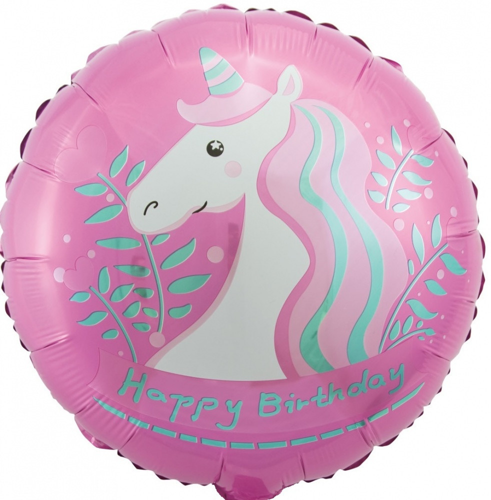 Коло фольговане 18" "Happy Birthday" Єдиноріг Рожевий