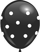 Кулі 12" Чорні з мал. "Горох" біла фарба, 10 шт. 4 стор.