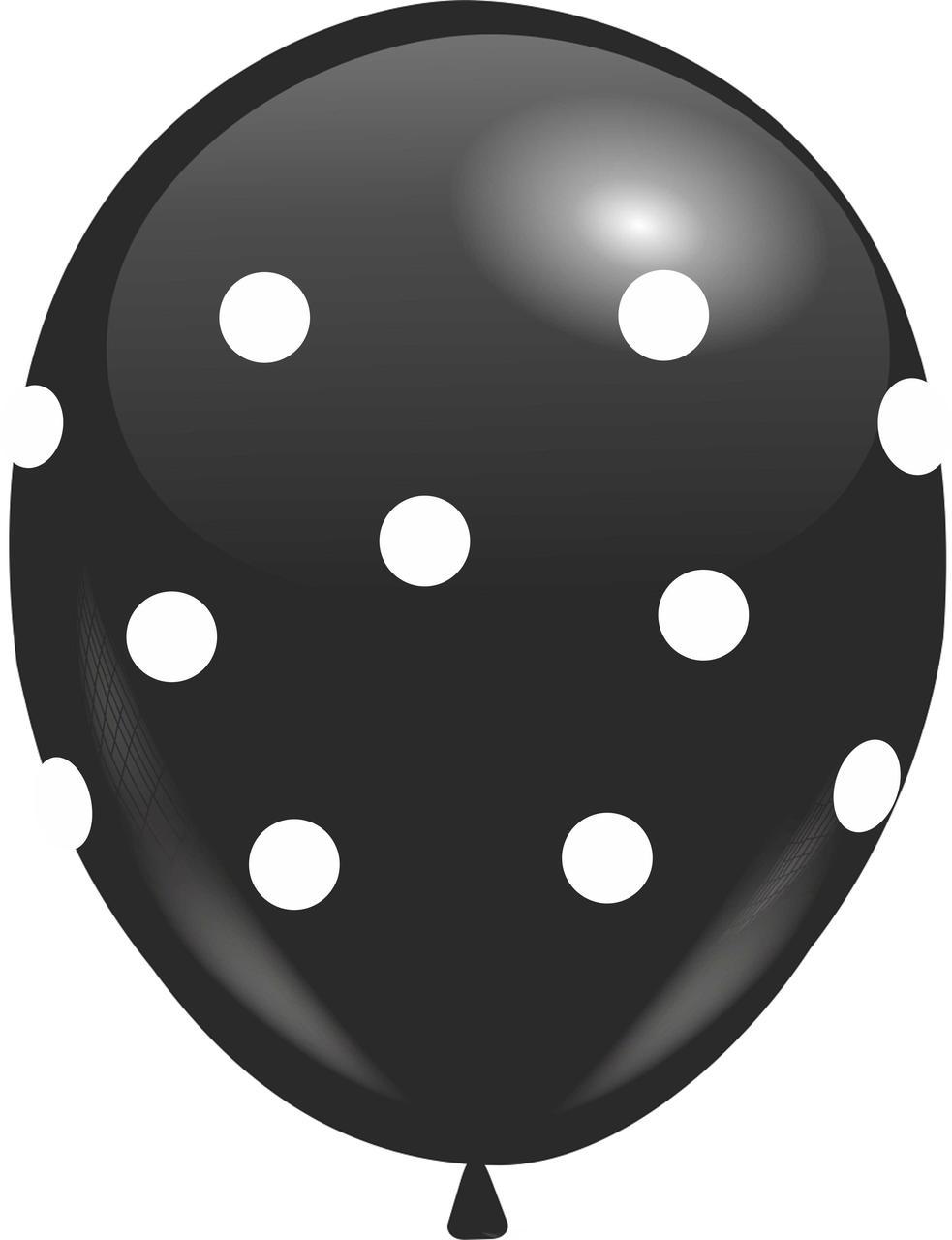 Кулі 12" Чорні з мал. "Горох" біла фарба, 10 шт. 4 стор.