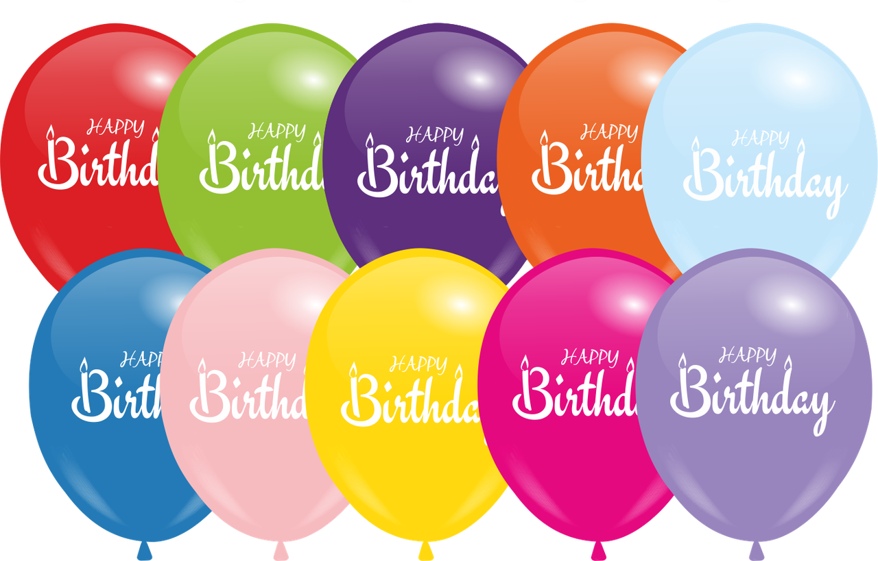 Кулі 12" Асорті з мал. "Happy Birthday" 10 шт, 2 стор.