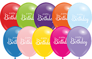 Кулі 12" Асорті з мал. "Happy Birthday"  10 шт, 2 стор.
