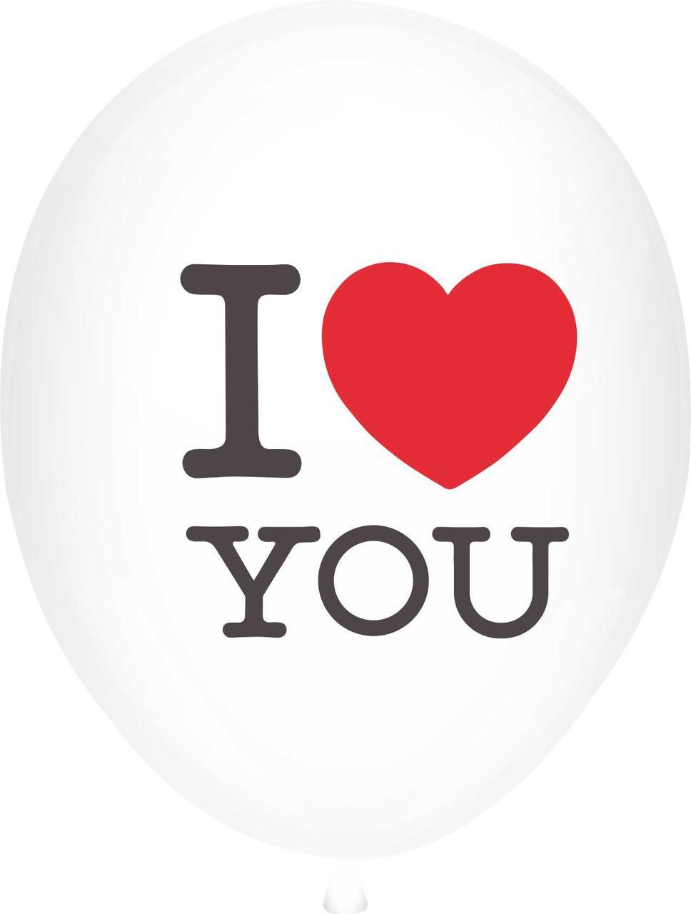 Кулі 12" ПРОЗОРІ з мал. "I LOVE YOU", 1 стор., 100 шт
