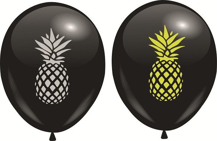 Кулі 12" Чорні з мал. "Ананас" (зол. і срібн. фарба), 1 стор., 100 шт