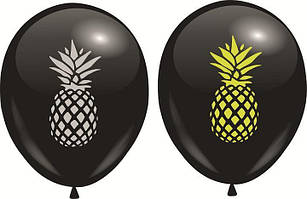 Кулі 12" Чорні з мал. "Ананас" Зол. і срібн. фарба, 10 шт, 1 стор.