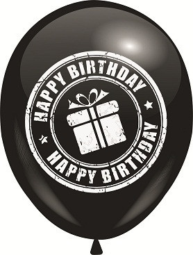 Кулі 12" Чорні з мал. "HAPPY BIRTHDAY" З Подарунком, 2 стор., 100 шт