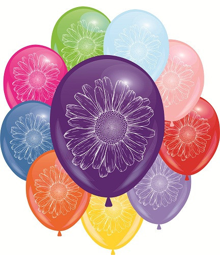 Кулі 12" Асорті з мал. "Ромашка", 1 стор, 10 шт