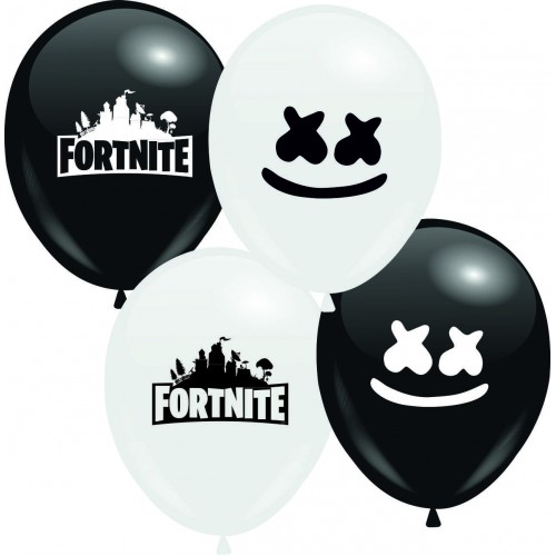 Кулі 12" Чорні, Білі з мал. "Fortnite", 1 стор., 100 шт