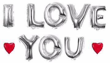 Набір кульок-літер 16''/41см, Напис "I LOVE YOU" Срібло