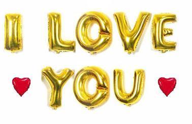 Набір кульок-літер 16''/41см, Напис "I LOVE YOU" Золото