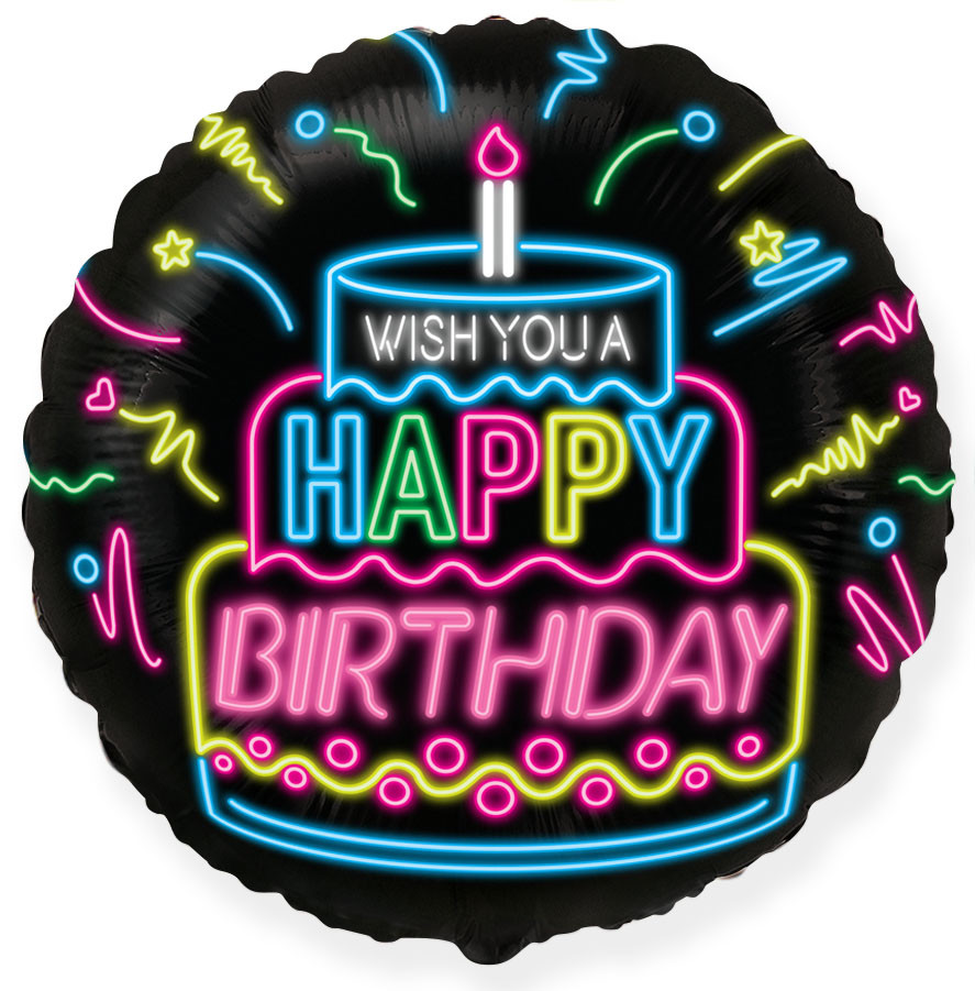 Коло фольговане 18" "Happy Birthday" НЕОН