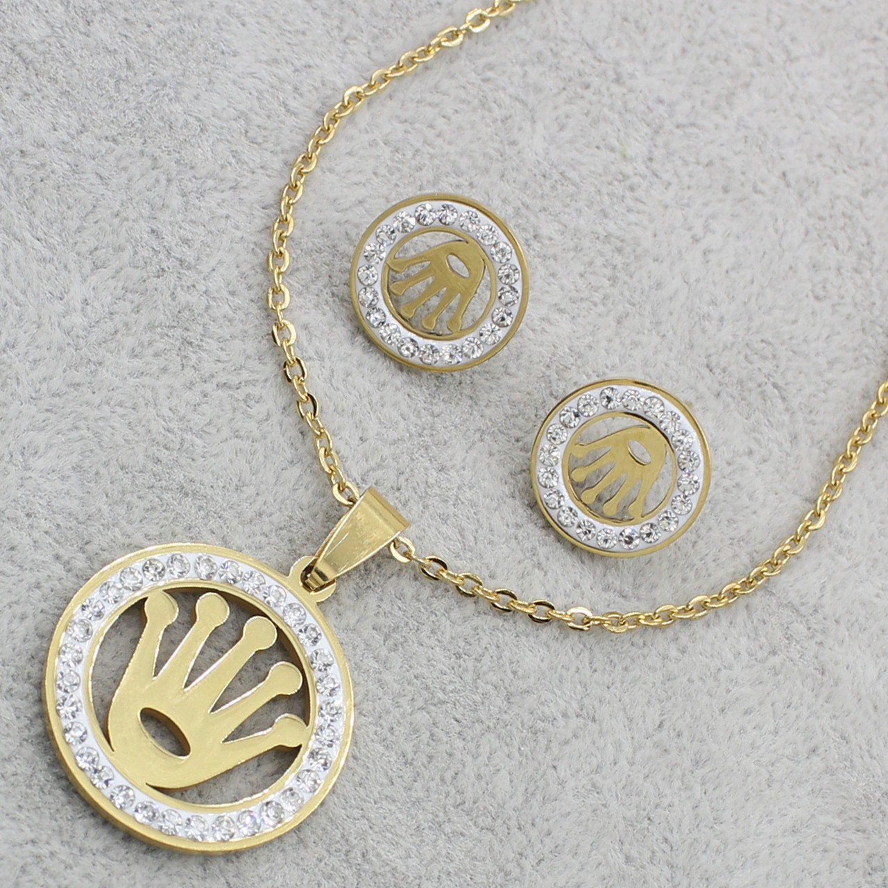 Комплект кольє та сережки жіночий із неіржавкої сталі Stainless Steel Рука золотистий 50 см