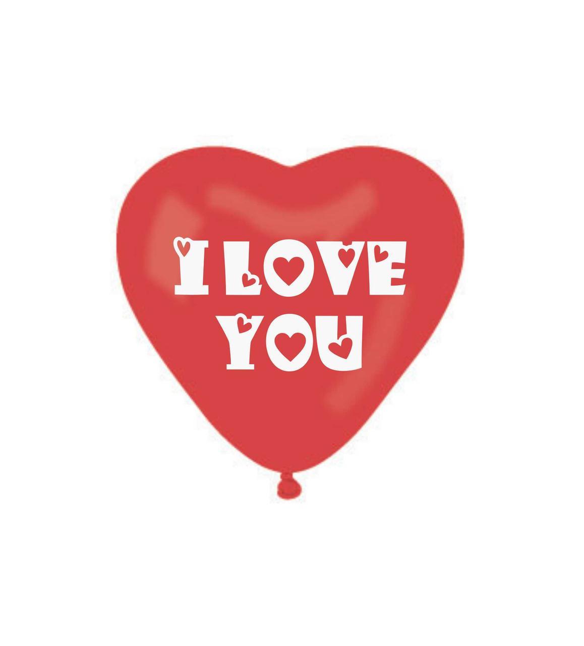 Серця латексні з мал. 11"/28 см, Червоні "І LOVE YOU" 25 шт.