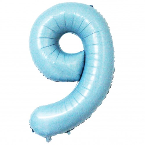 Фольгована цифра "9" Slim ніжно-блакитна в упаковці