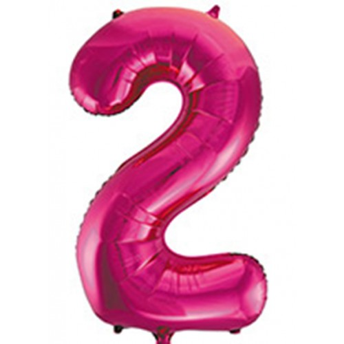 Фольгована цифра "2" Slim Фуксія в упаковці