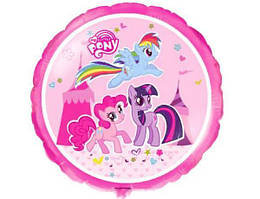 Коло фольговане 18" "Llittle Pony" Три поні, рожевий фон