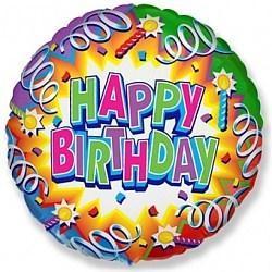 Коло фольговане 18" "Happy Birthday" Кольоровий фон