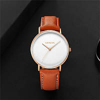 Жіночі годинники Geneva Classic steel watch білі з коричневим ремінцем