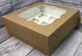 Коробка для капкейків біла з вікном, на 9 шт, мілований Крафт картон