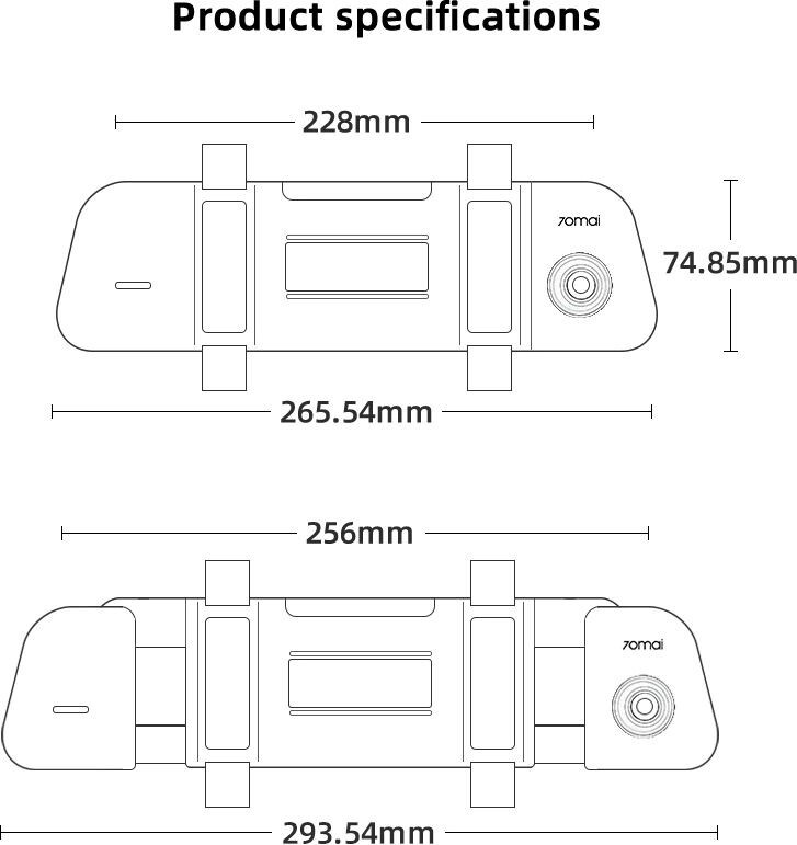 Автомобильные видеорегистраторы Xiaomi 70Mai Rearview Dash Cam Wide + Камера заднего вида microSD Wi-Fi Цикличная