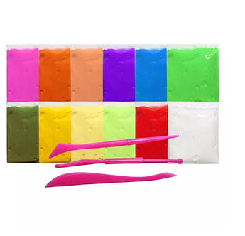 Маса для ліплення (легкий пластилін) 12 кольорів 15 грам зі стеками, 7396
