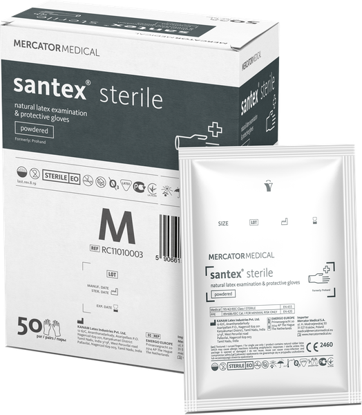 Рукавиці латексні стерильні Mercator santex sterile діагностичні припудрені (Білі) 50 пар