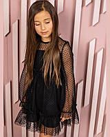 Платье детское нарядное черное, с длинным рукавом, размер 128