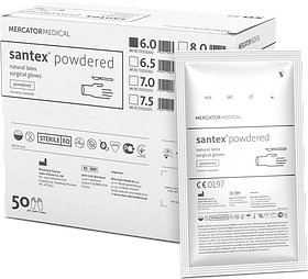 Рукавиці латексні хірургічні стерильні Mercator santex powdered EO припудрені (Білі) 50 пар