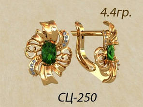 Чудові жіночі золоті сережки 585 проби з камінням по центру